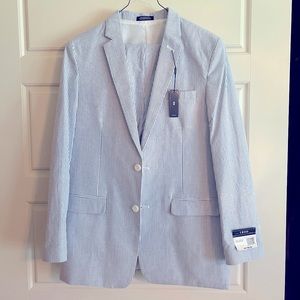 Izod Pinstripe Pant Suit with Blazer Blue/White Boys 20